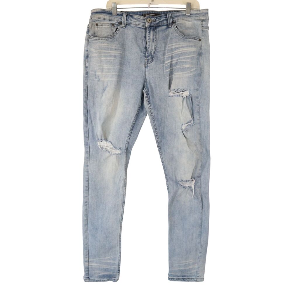 Serenede Jeans Men's 36x32 Blue Denim Distressed Skinny Slim Light Wash Ripped